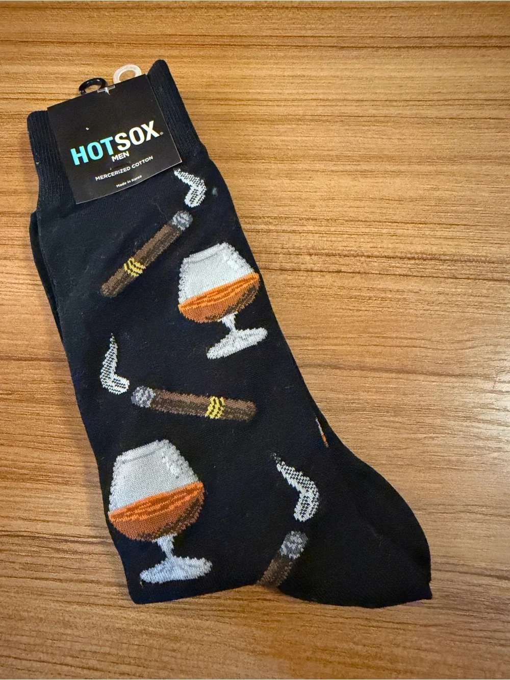 New W/Tags Hot Sox Men's Black Cognac & Cigars Novelty Crew Sock 10-13